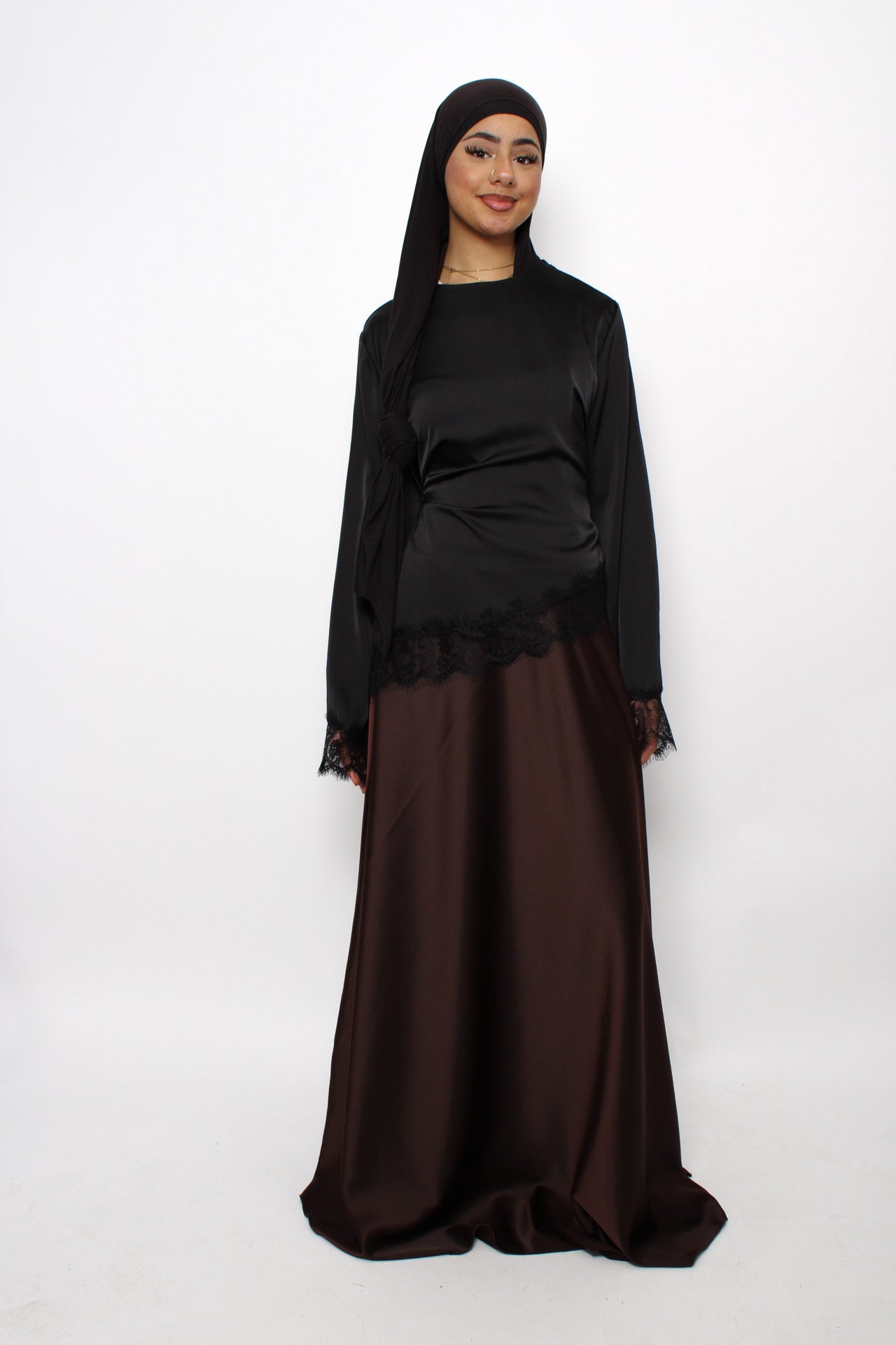 ''TALL'' SATIN MAXI SKIRT - BROWN