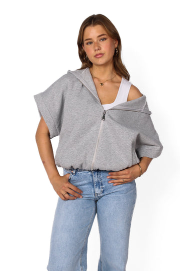 SLEEVELESS HOODIE - GREY MARL