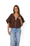 SLEEVELESS HOODIE - BROWN