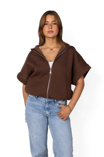 SLEEVELESS HOODIE - BROWN
