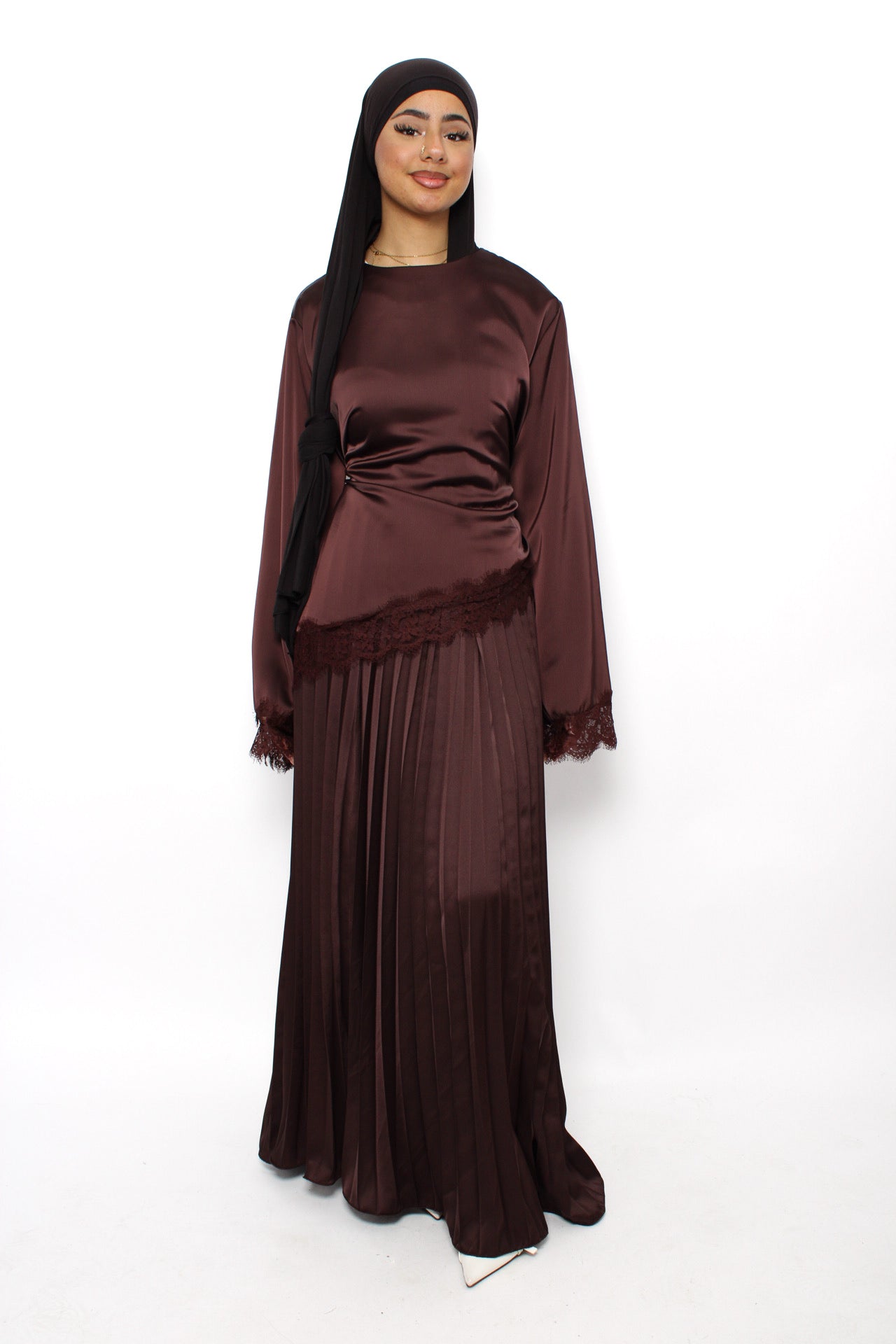 PLISSE MAXI SKIRT - BROWN