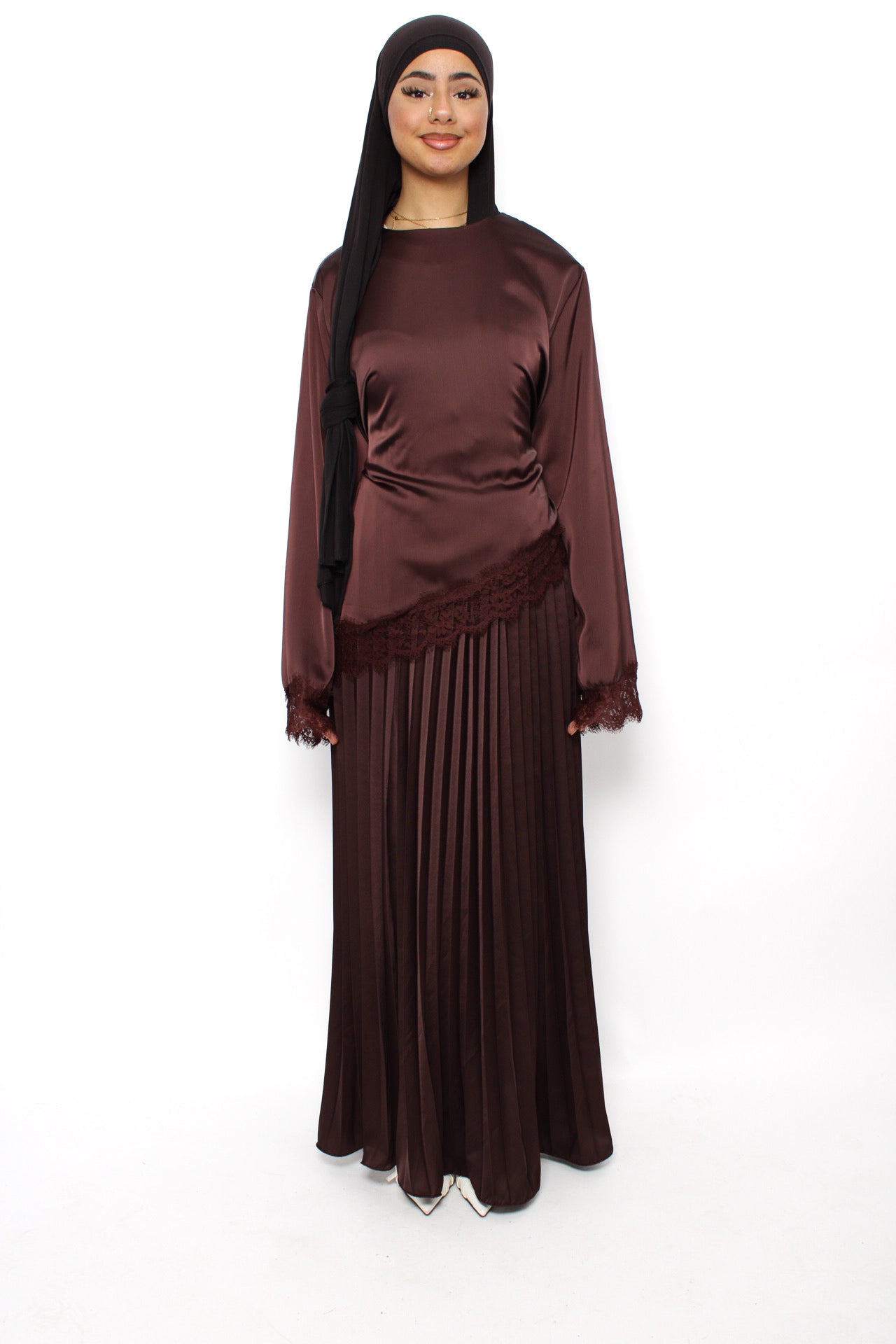 PLISSE MAXI SKIRT - BROWN