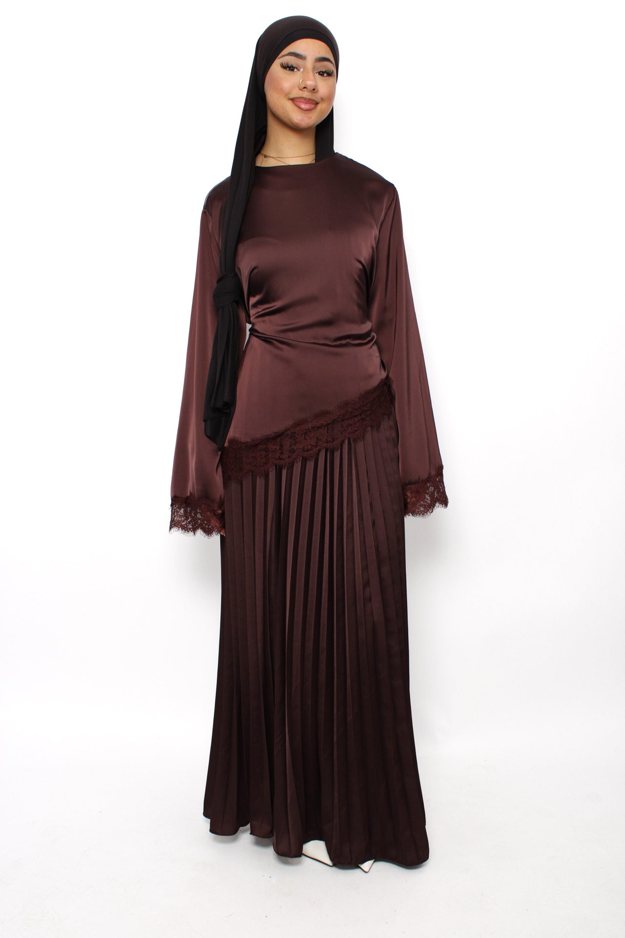 PLISSE MAXI SKIRT - BROWN