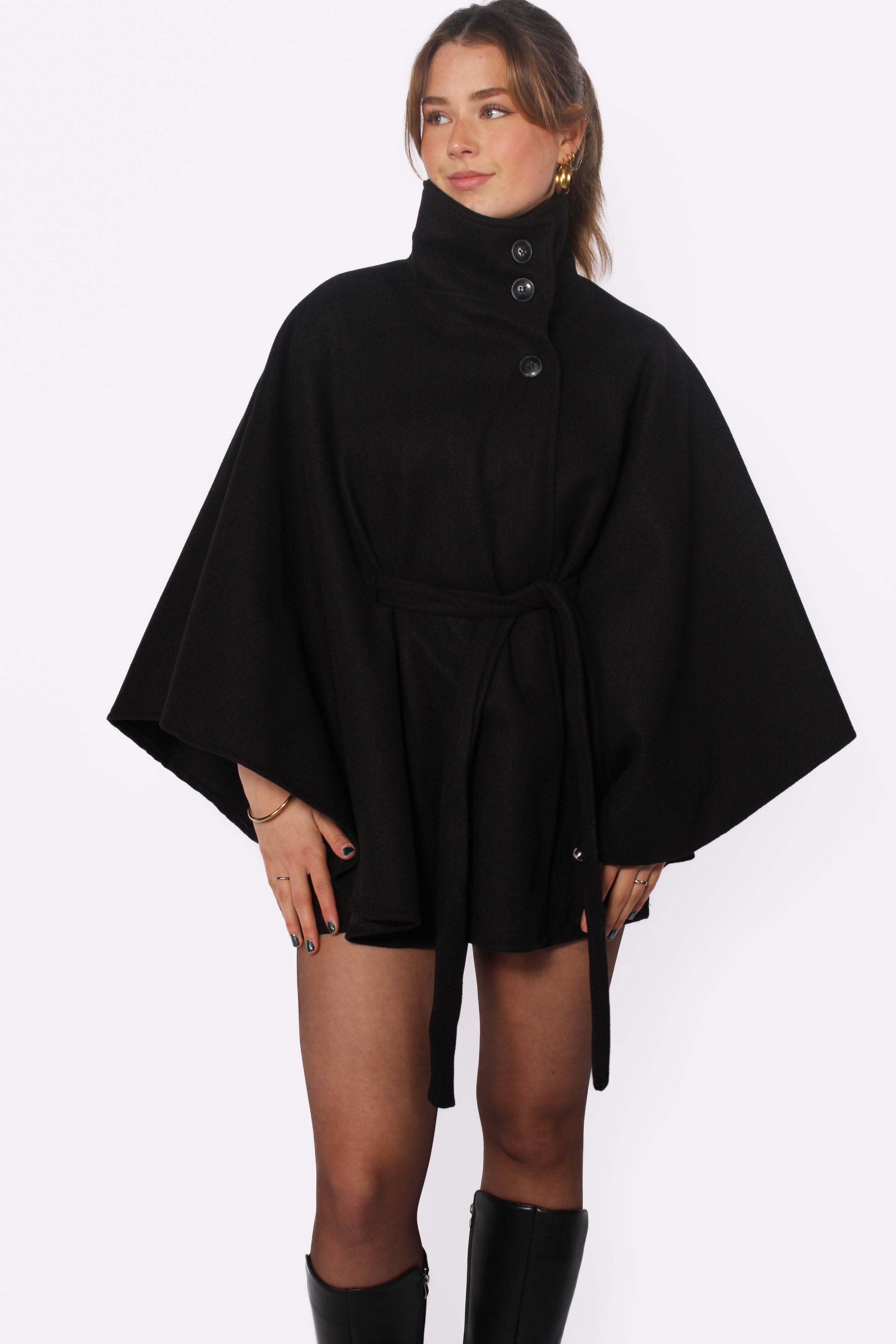 BELT CAPE JACKET - BLACK