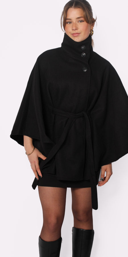 BELT CAPE JACKET - BLACK