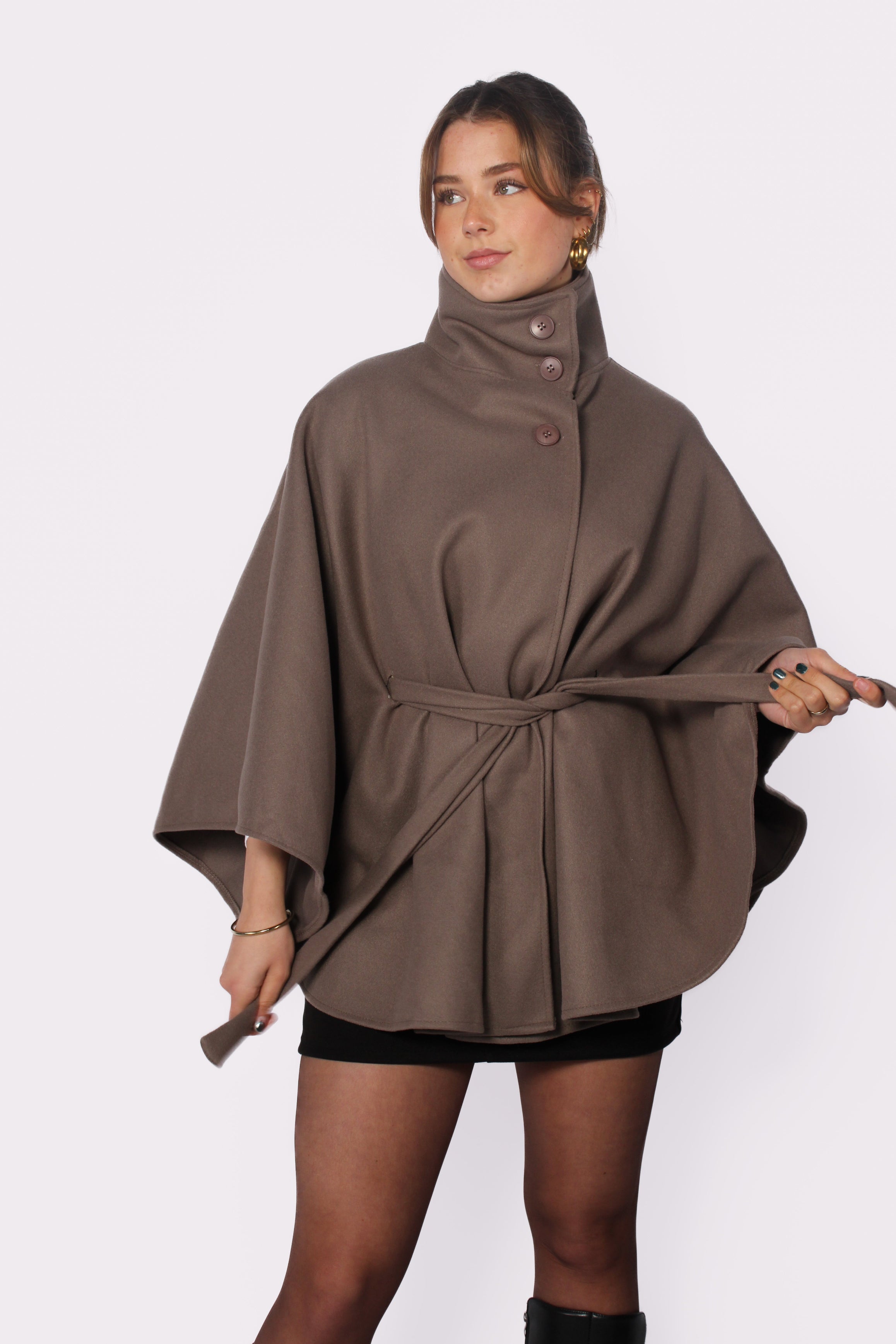 BELT CAPE JACKET - TAUPE