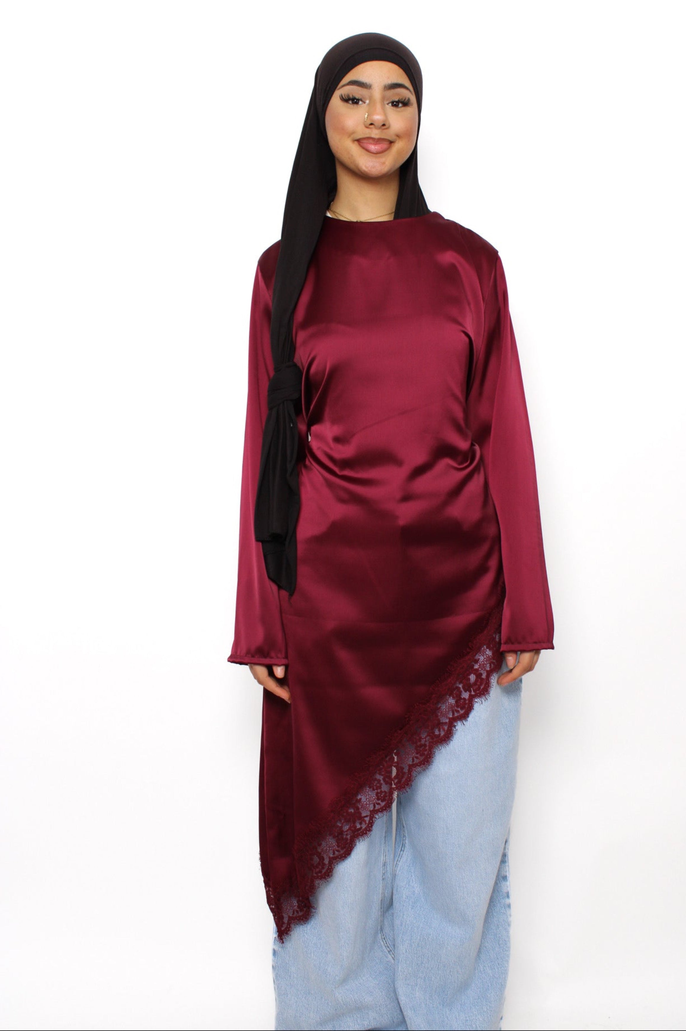AYA LACE TOP LONG - BORDEAUX