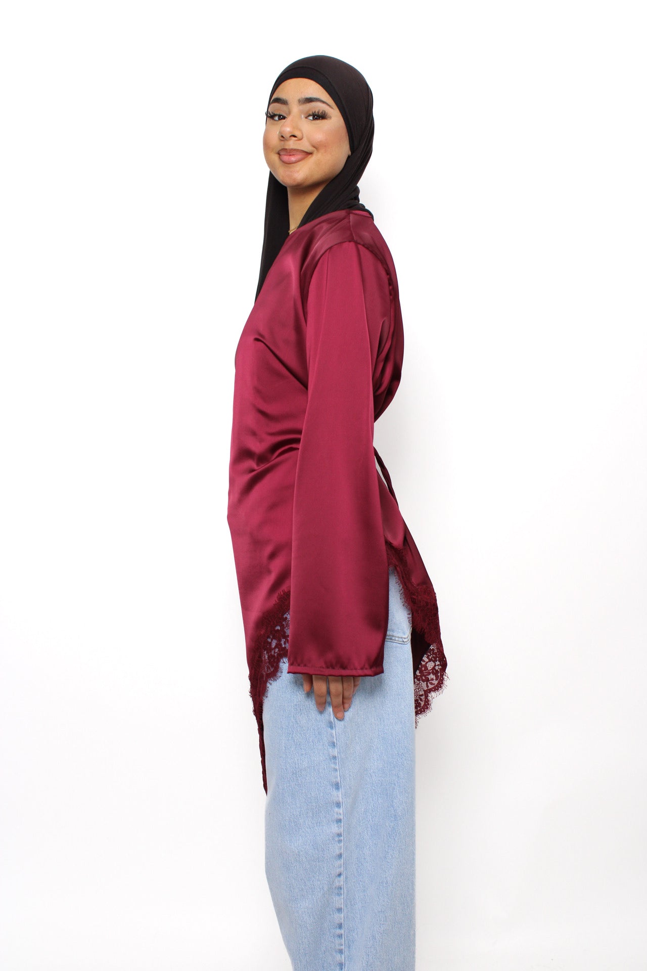 AYA LACE TOP LONG - BORDEAUX