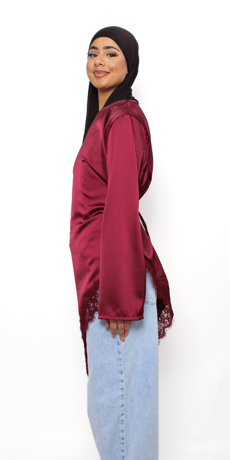 AYA LACE TOP LONG - BORDEAUX