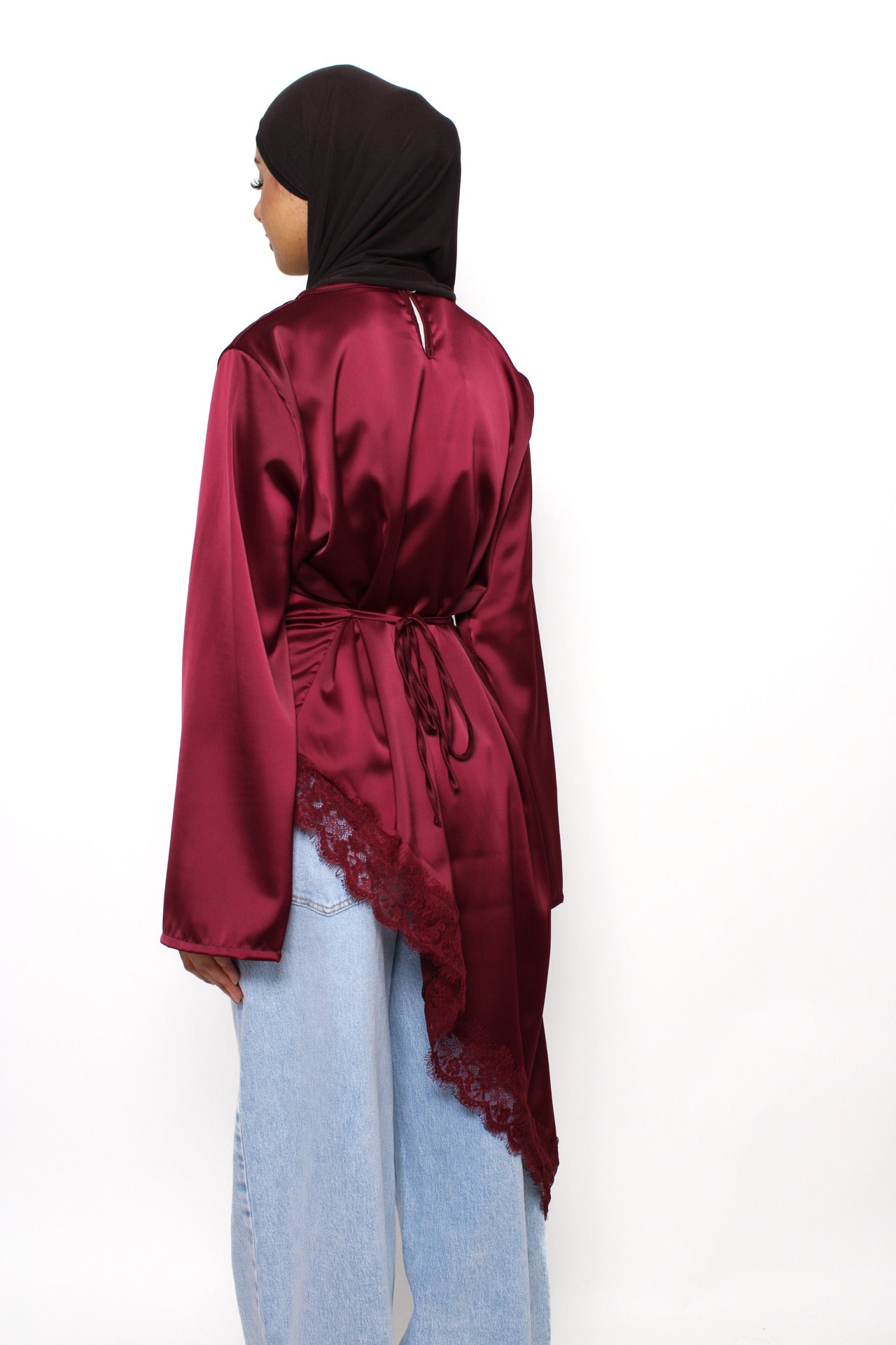 AYA LACE TOP LONG - BORDEAUX