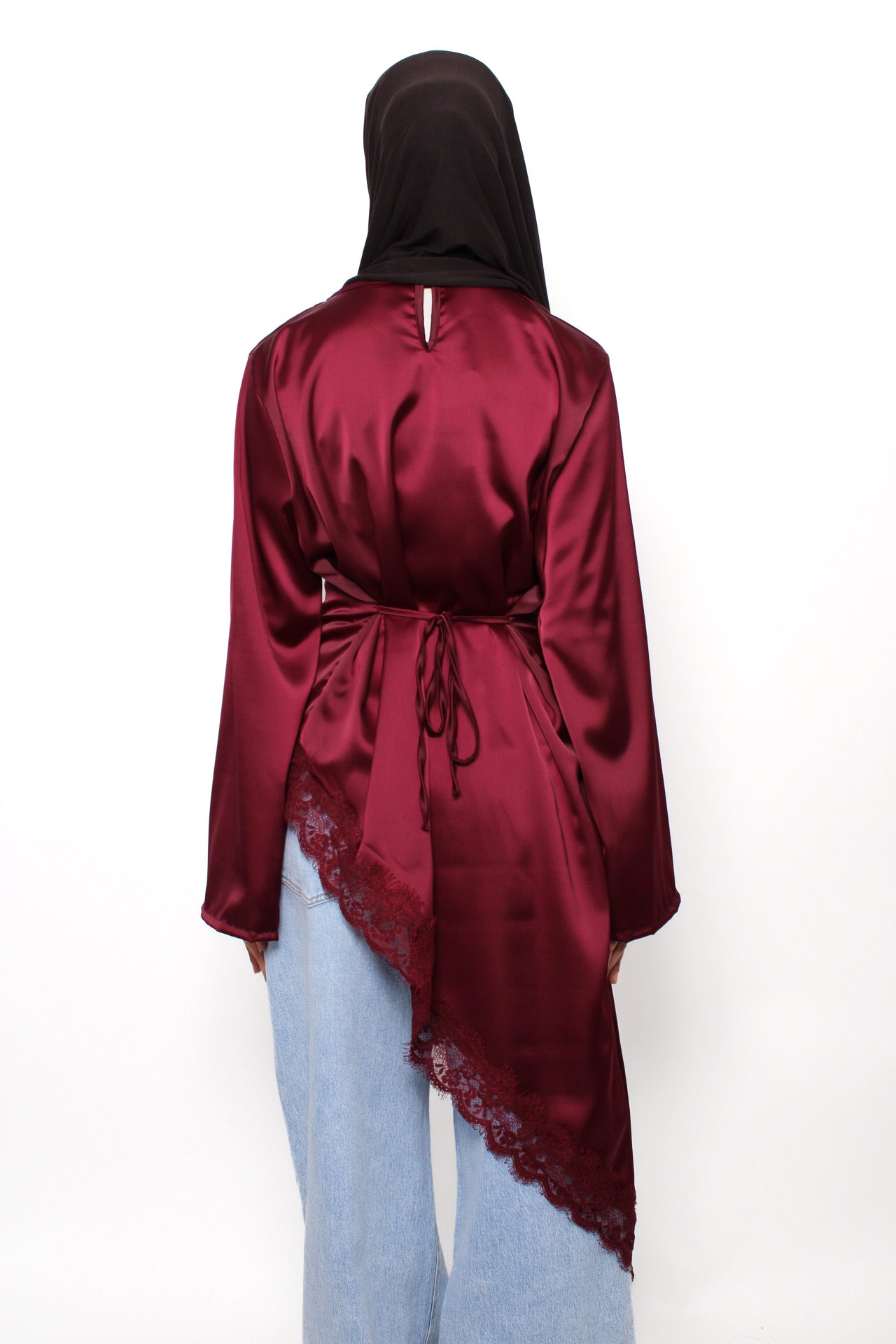 AYA LACE TOP LONG - BORDEAUX