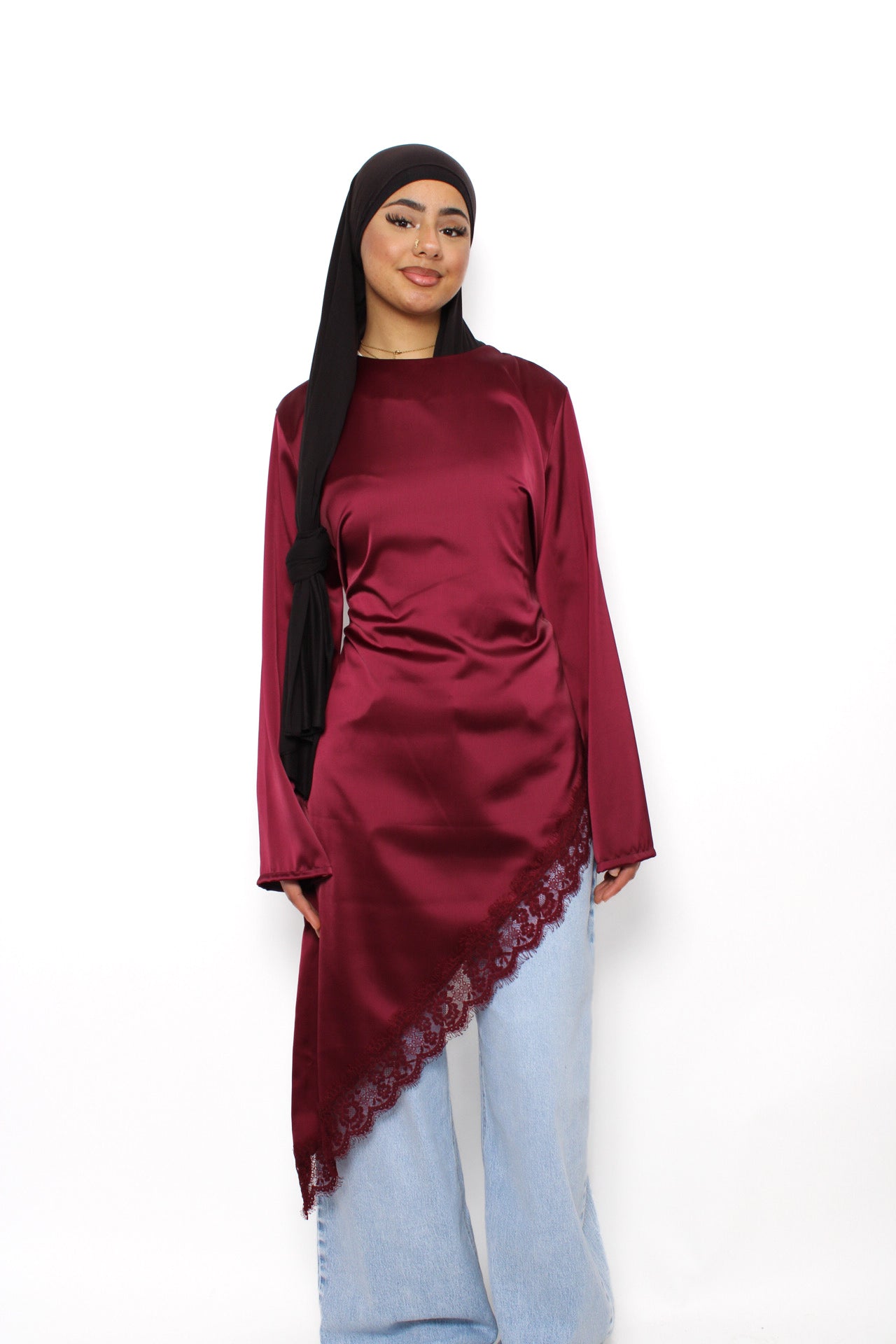 AYA LACE TOP LONG - BORDEAUX