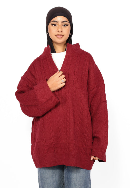 OVERSIZED CABLE ZIPPER KNIT