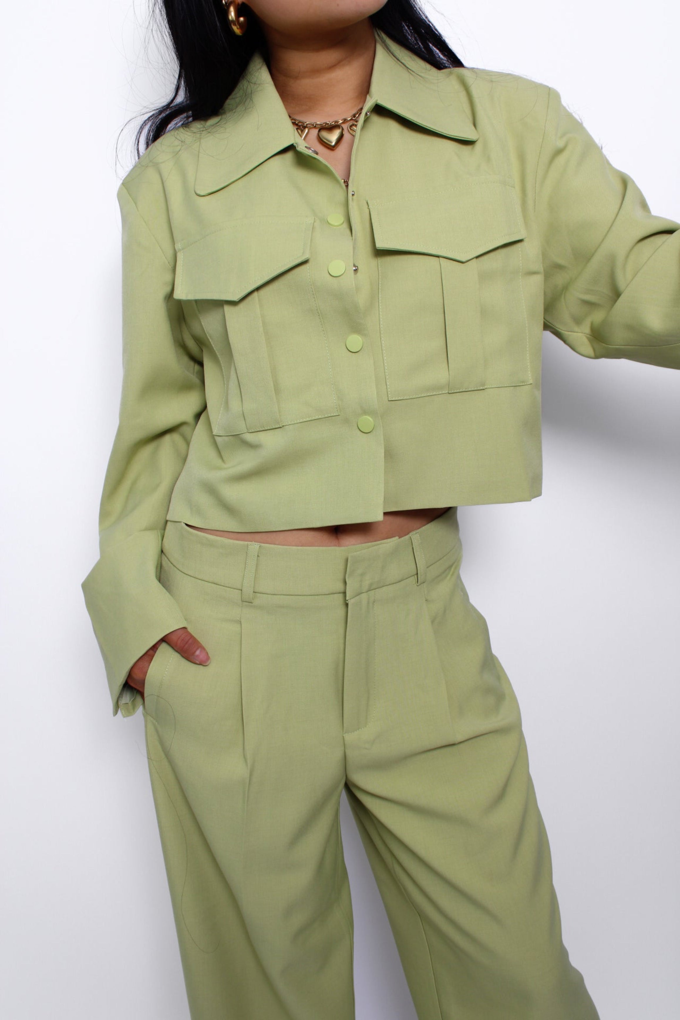 AMBIKA CROPPED JACKET - LIME GREEN
