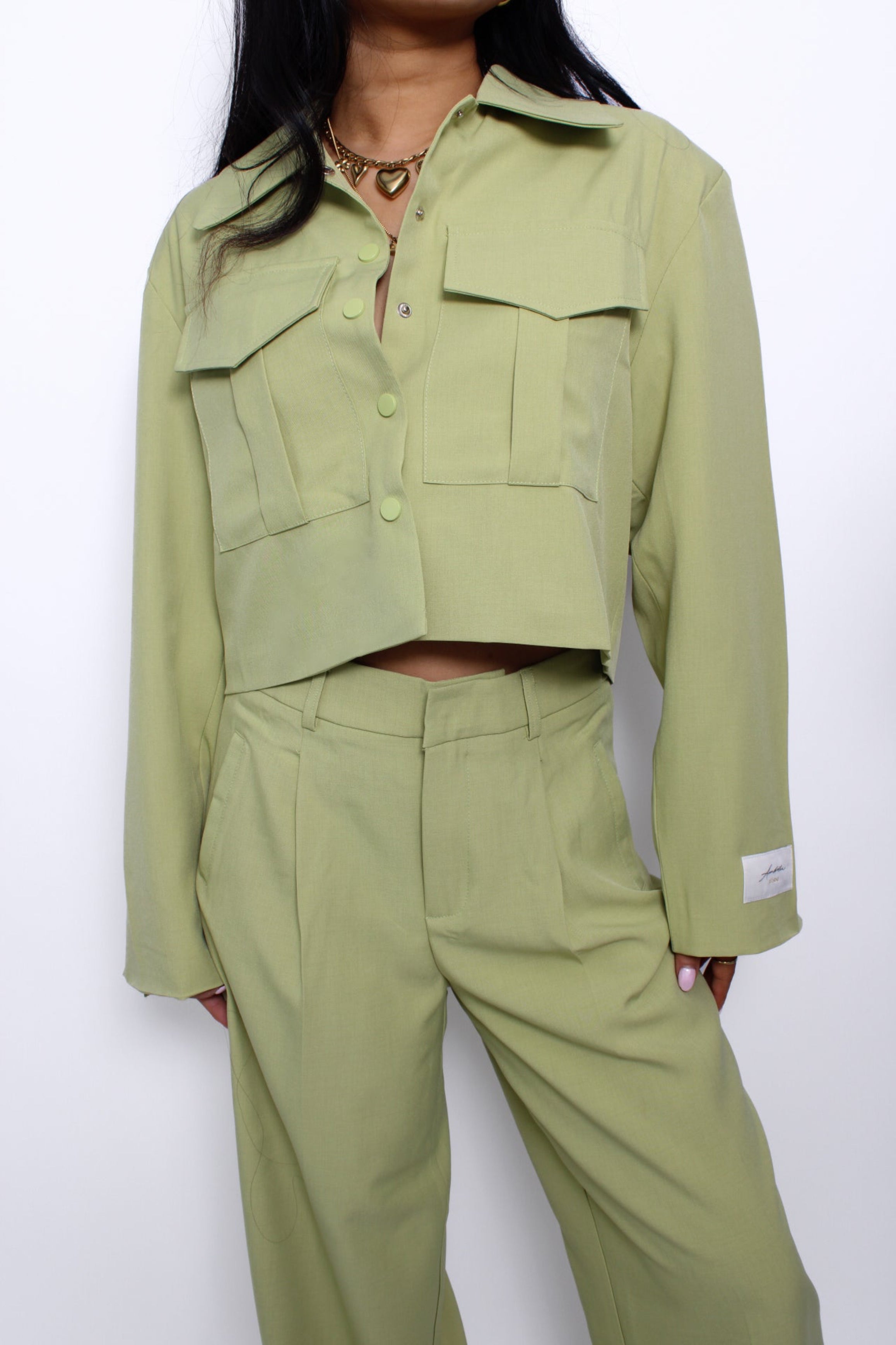 AMBIKA CROPPED JACKET - LIME GREEN