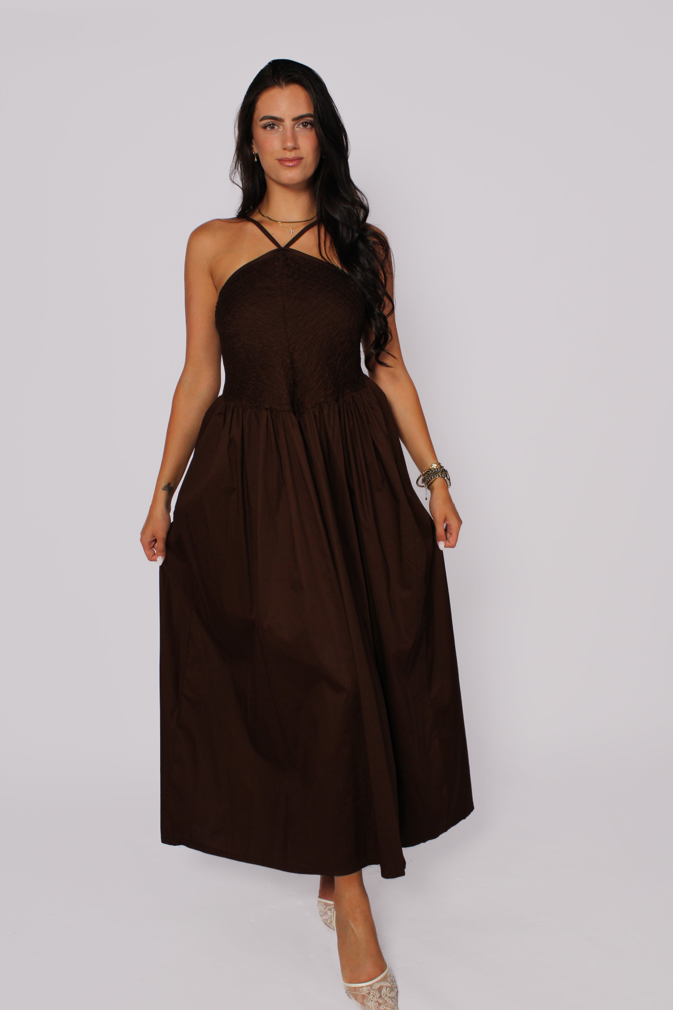 LILY DRESS - DARK BROWN