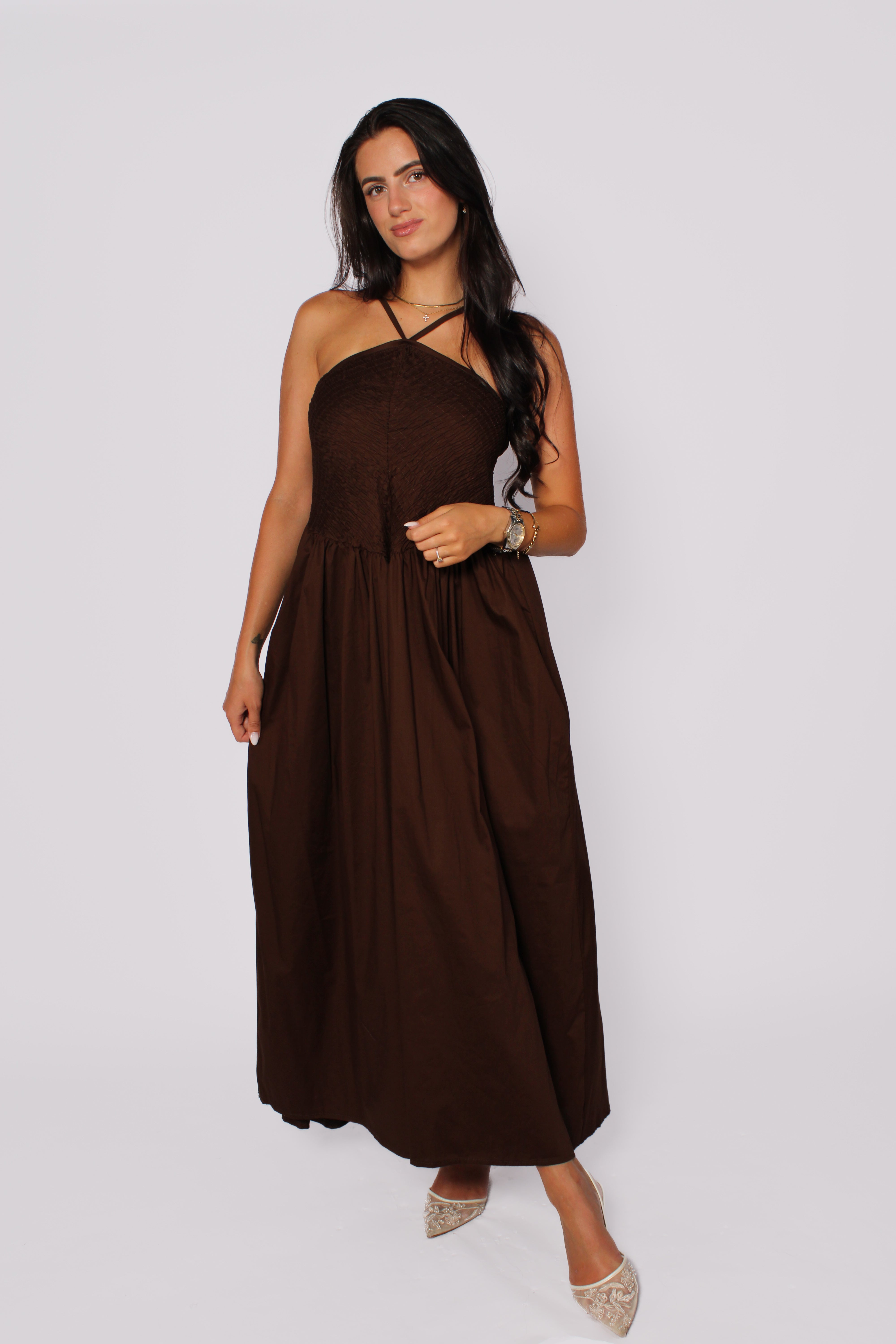 LILY DRESS - DARK BROWN