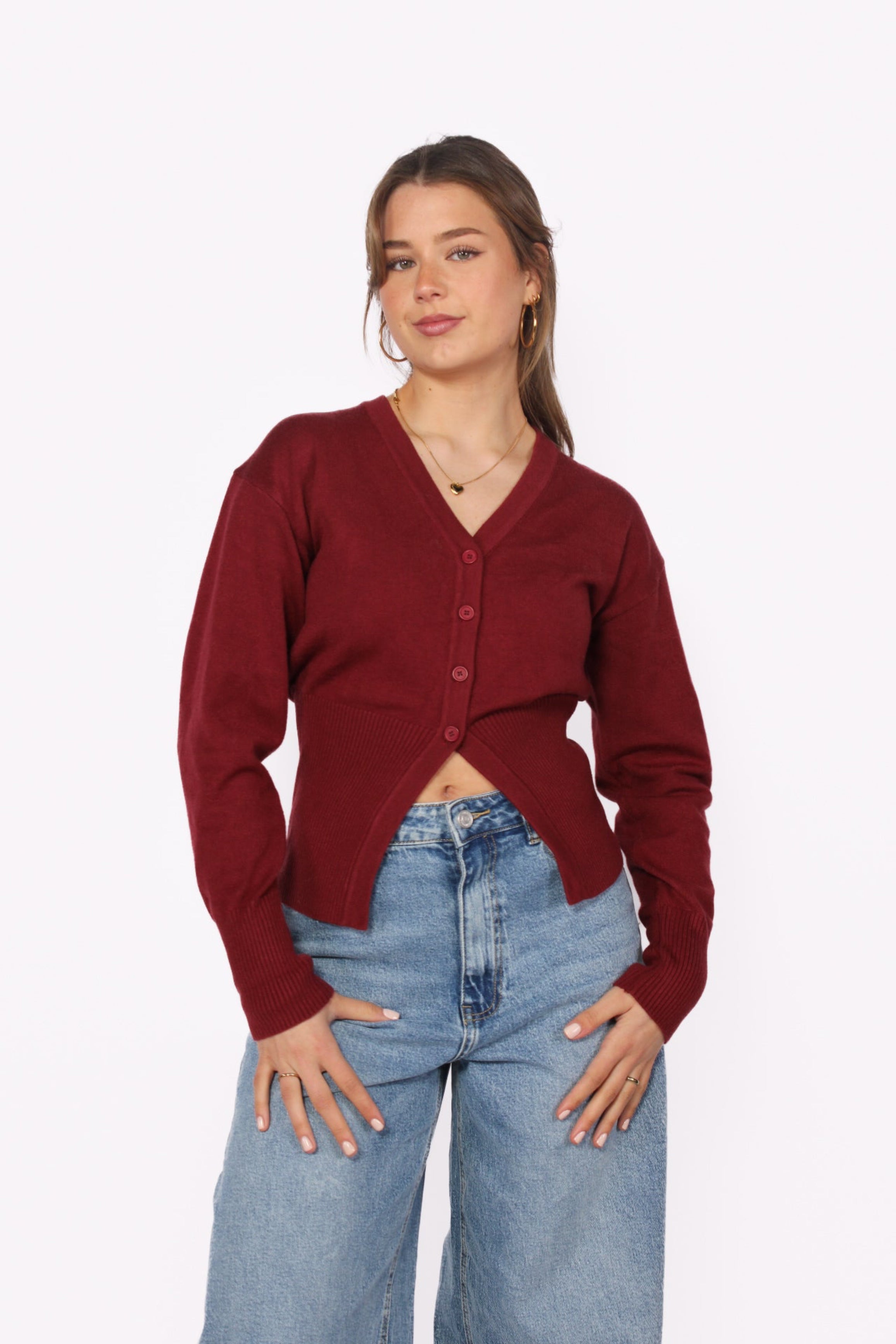 HALFWAY BUTTONED TOP - BORDEAUX