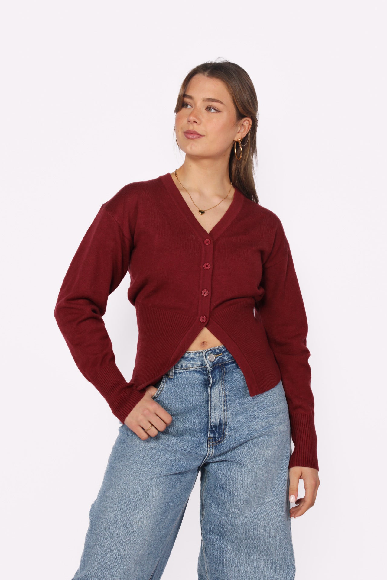 HALFWAY BUTTONED TOP - BORDEAUX