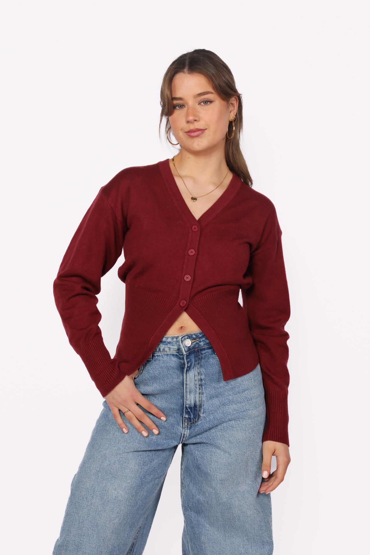 HALFWAY BUTTONED TOP - BORDEAUX