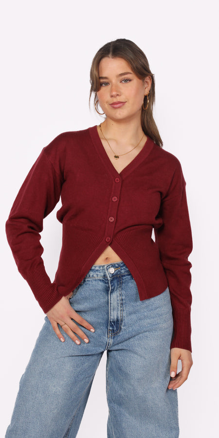 HALFWAY BUTTONED TOP - BORDEAUX