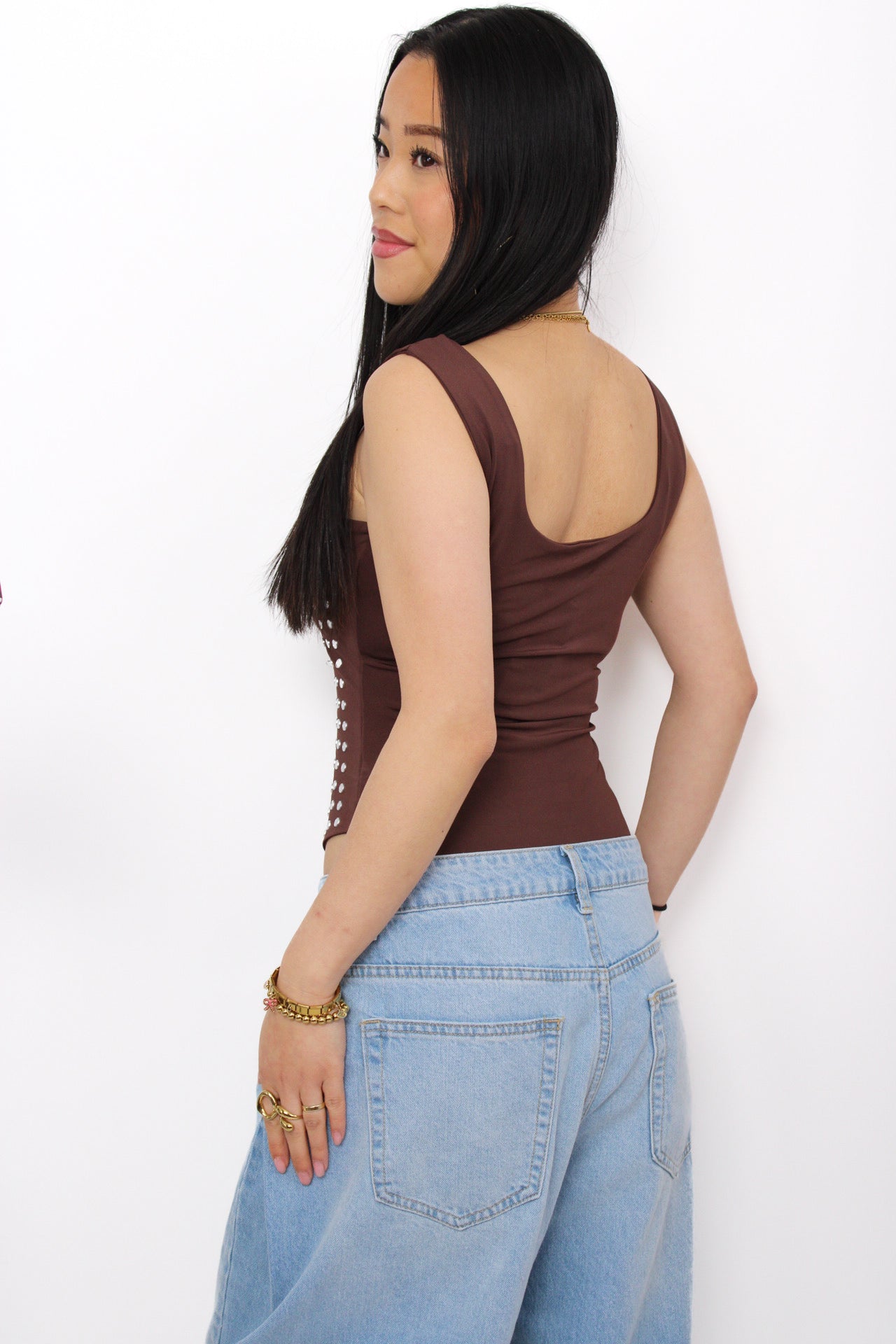 REBEL STUD BODY - BROWN