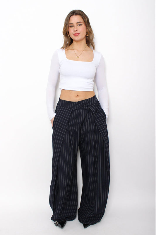MADISON PINSTRIPE TROUSER - NAVY