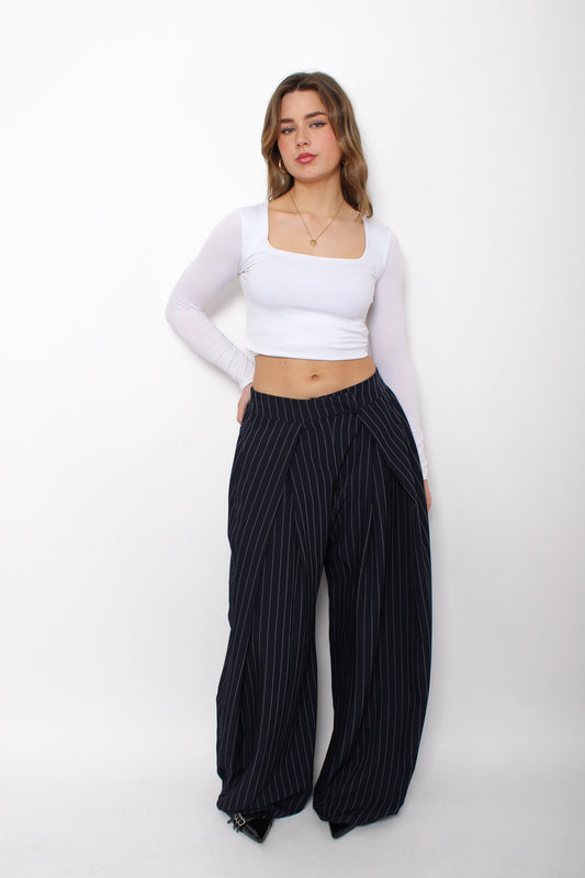 MADISON PINSTRIPE TROUSER - NAVY