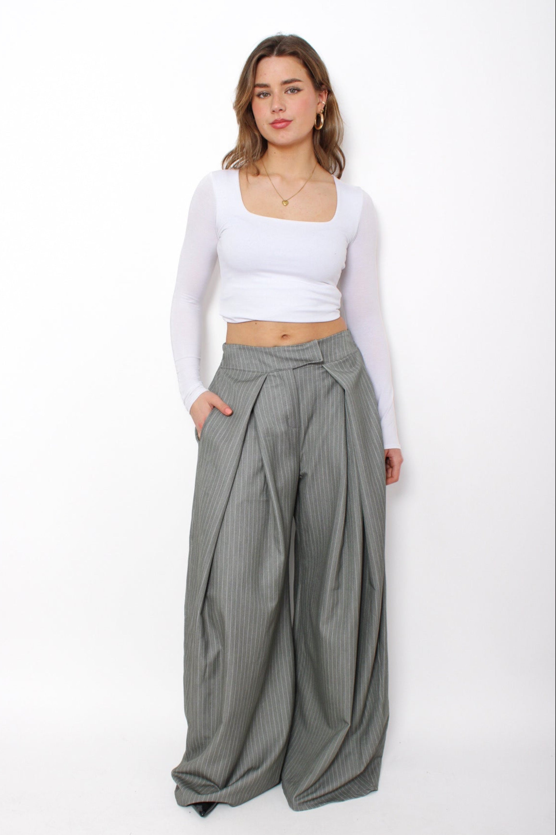 MADISON PINSTRIPE TROUSER - GREY