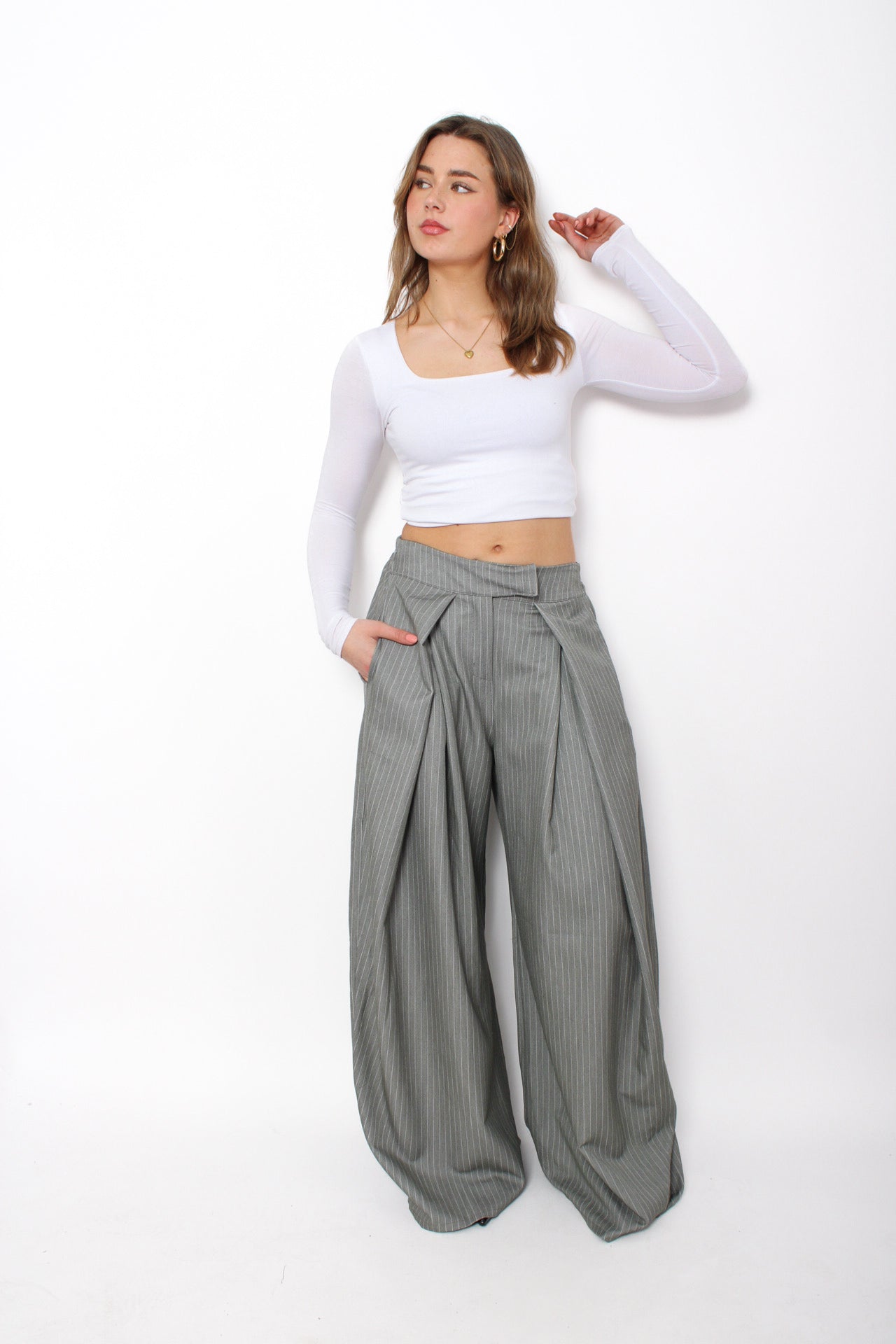 MADISON PINSTRIPE TROUSER - GREY