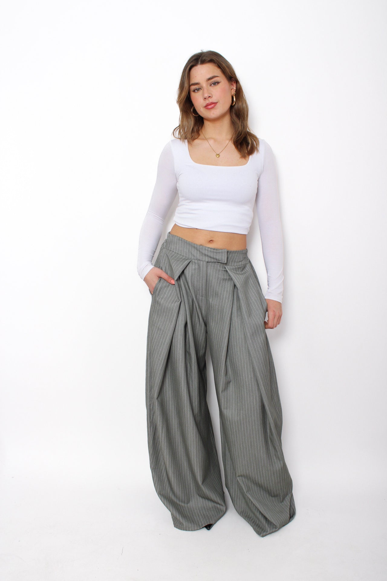 MADISON PINSTRIPE TROUSER - GREY