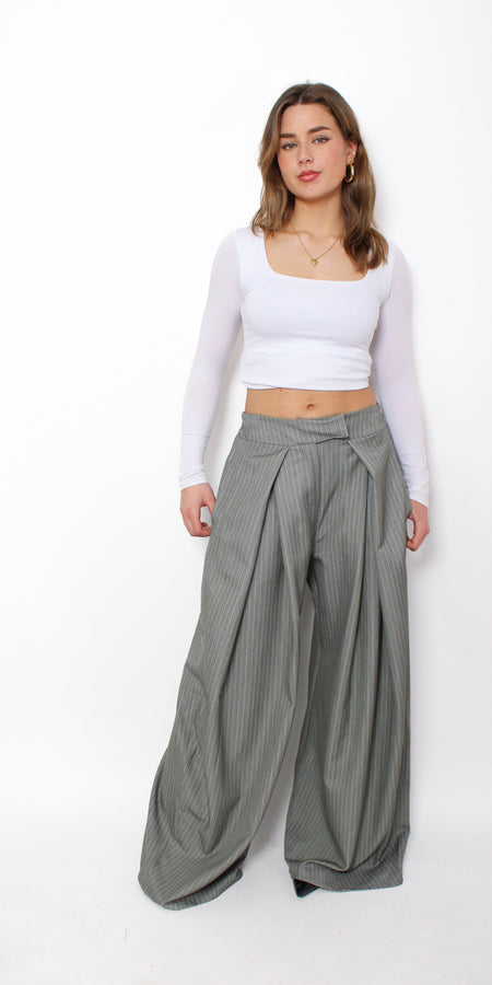 MADISON PINSTRIPE TROUSER - GREY