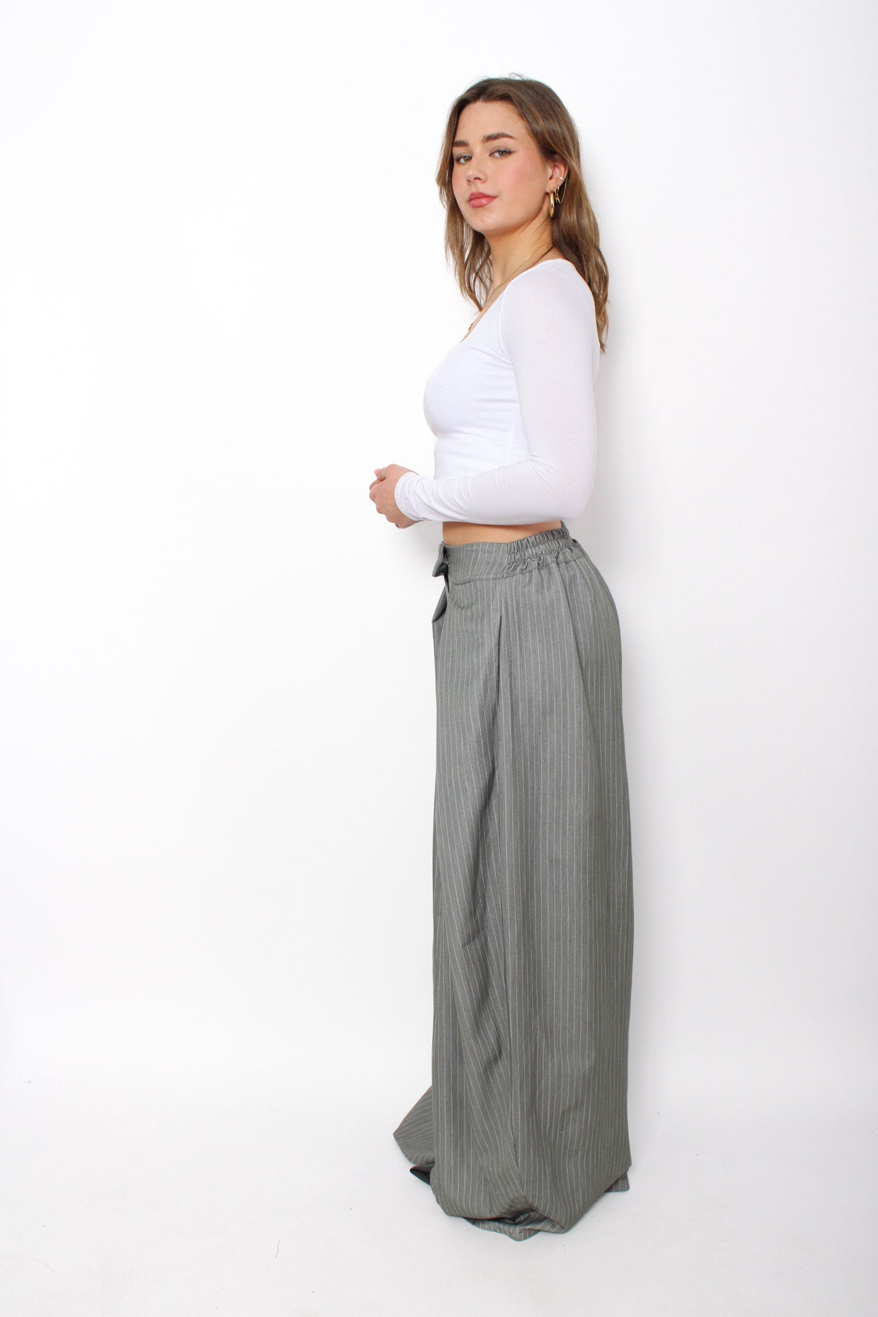 MADISON PINSTRIPE TROUSER - GREY