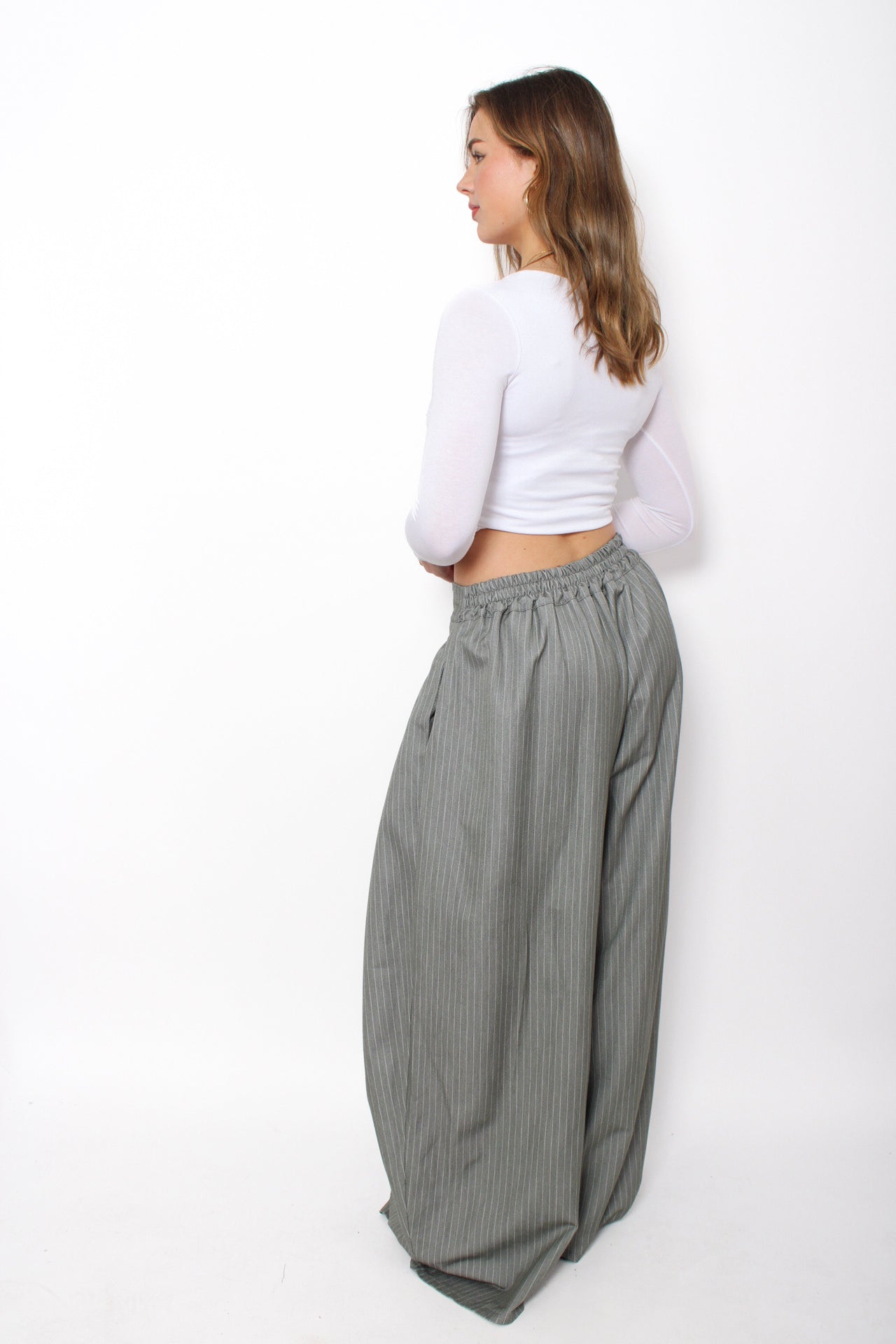 MADISON PINSTRIPE TROUSER - GREY