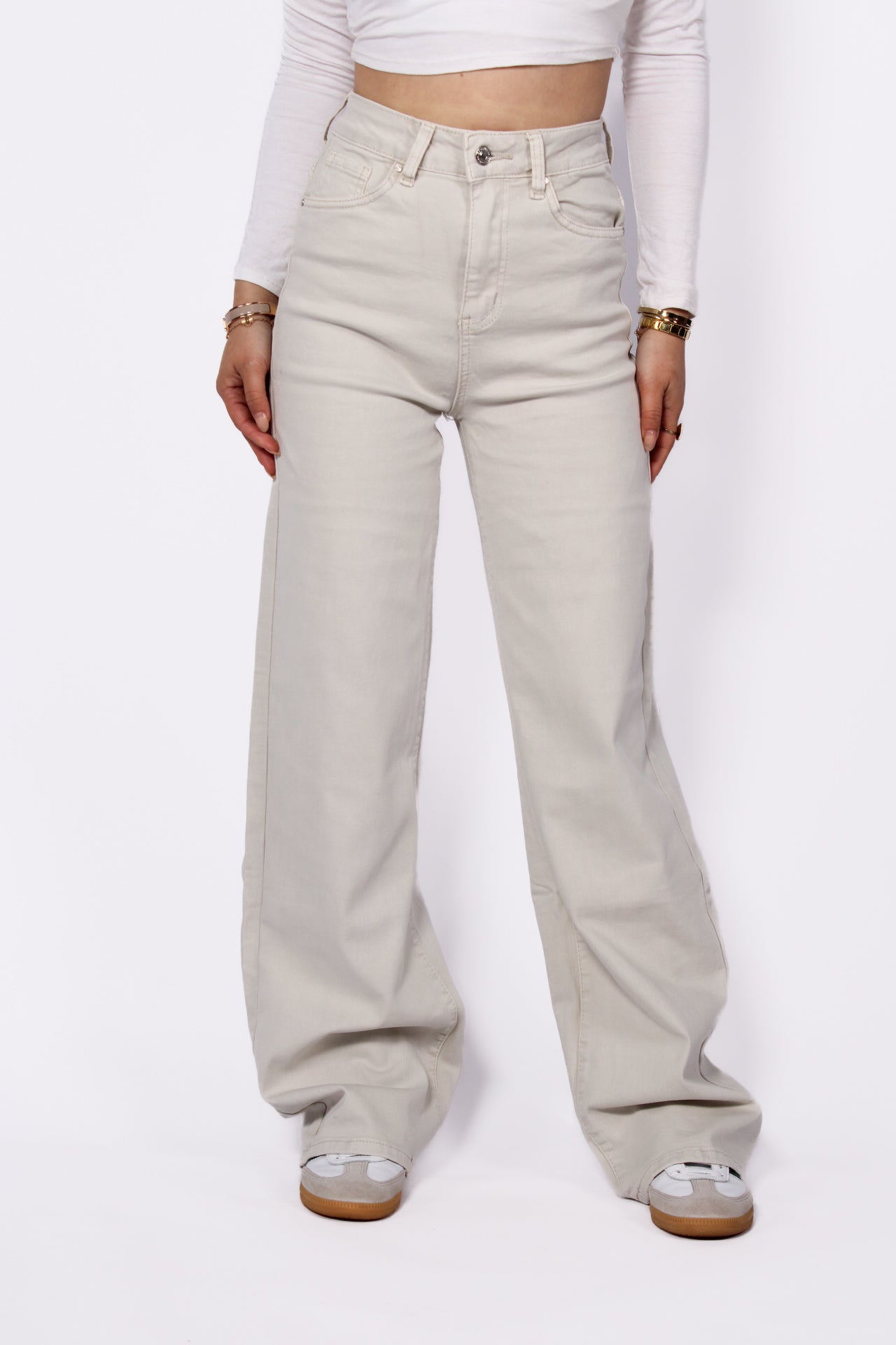 ''PLUSSIZE'' GOODIES WIDE LEG JEANS - BEIGE