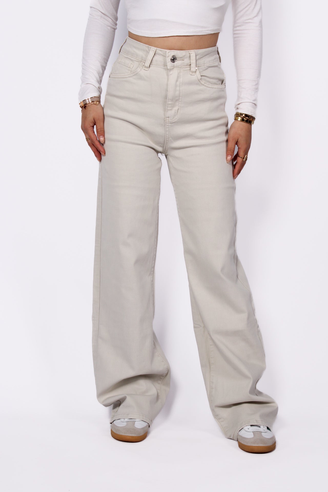 ''PLUSSIZE'' GOODIES WIDE LEG JEANS - BEIGE