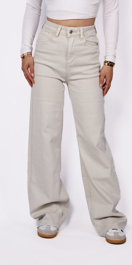 ''PLUSSIZE'' GOODIES WIDE LEG JEANS - BEIGE