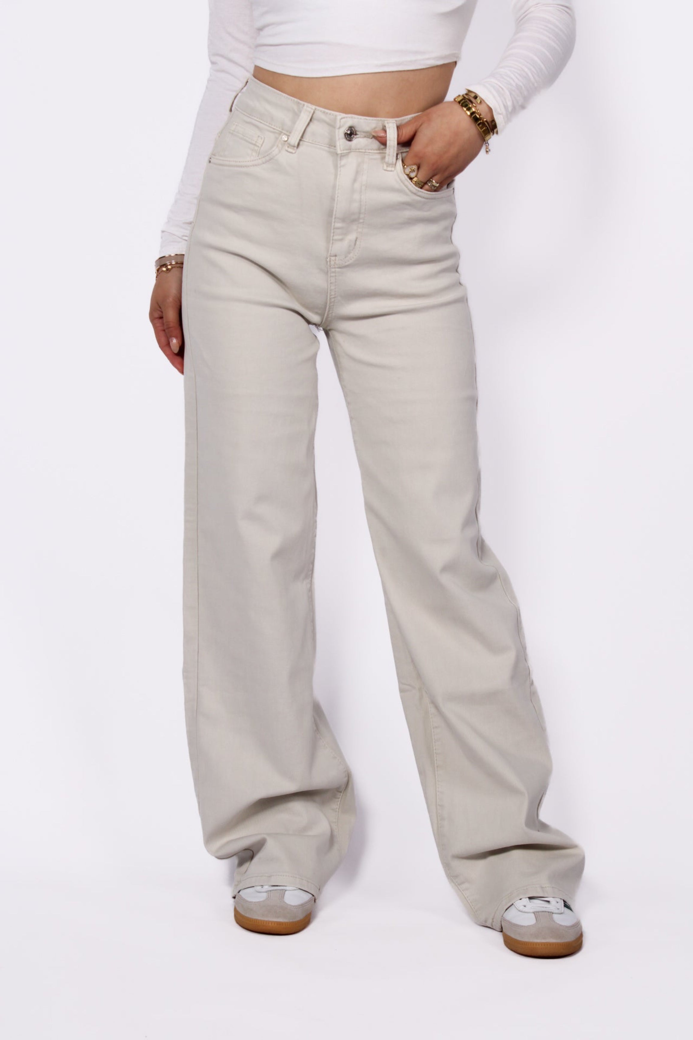 ''PLUSSIZE'' GOODIES WIDE LEG JEANS - BEIGE