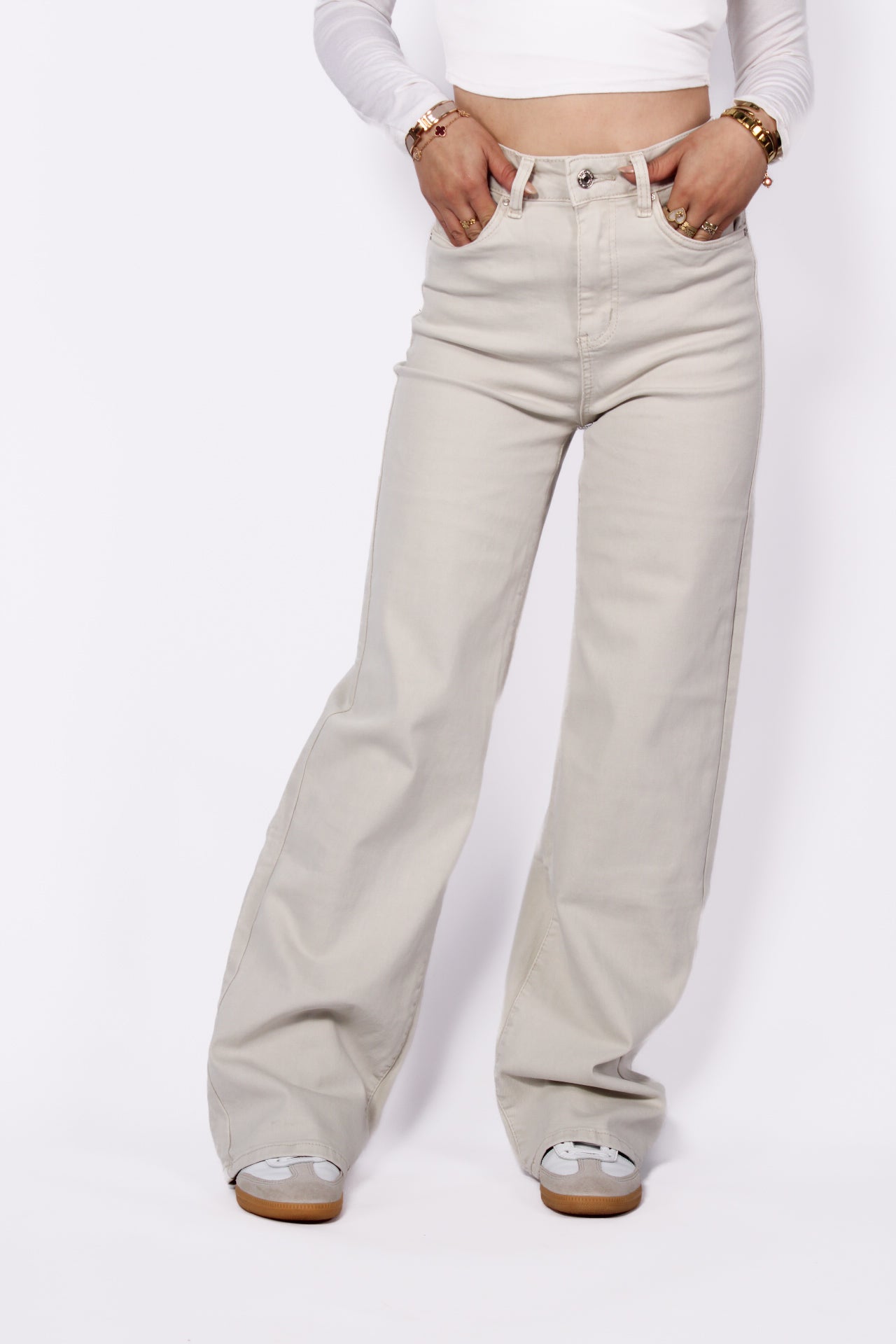 ''PLUSSIZE'' GOODIES WIDE LEG JEANS - BEIGE