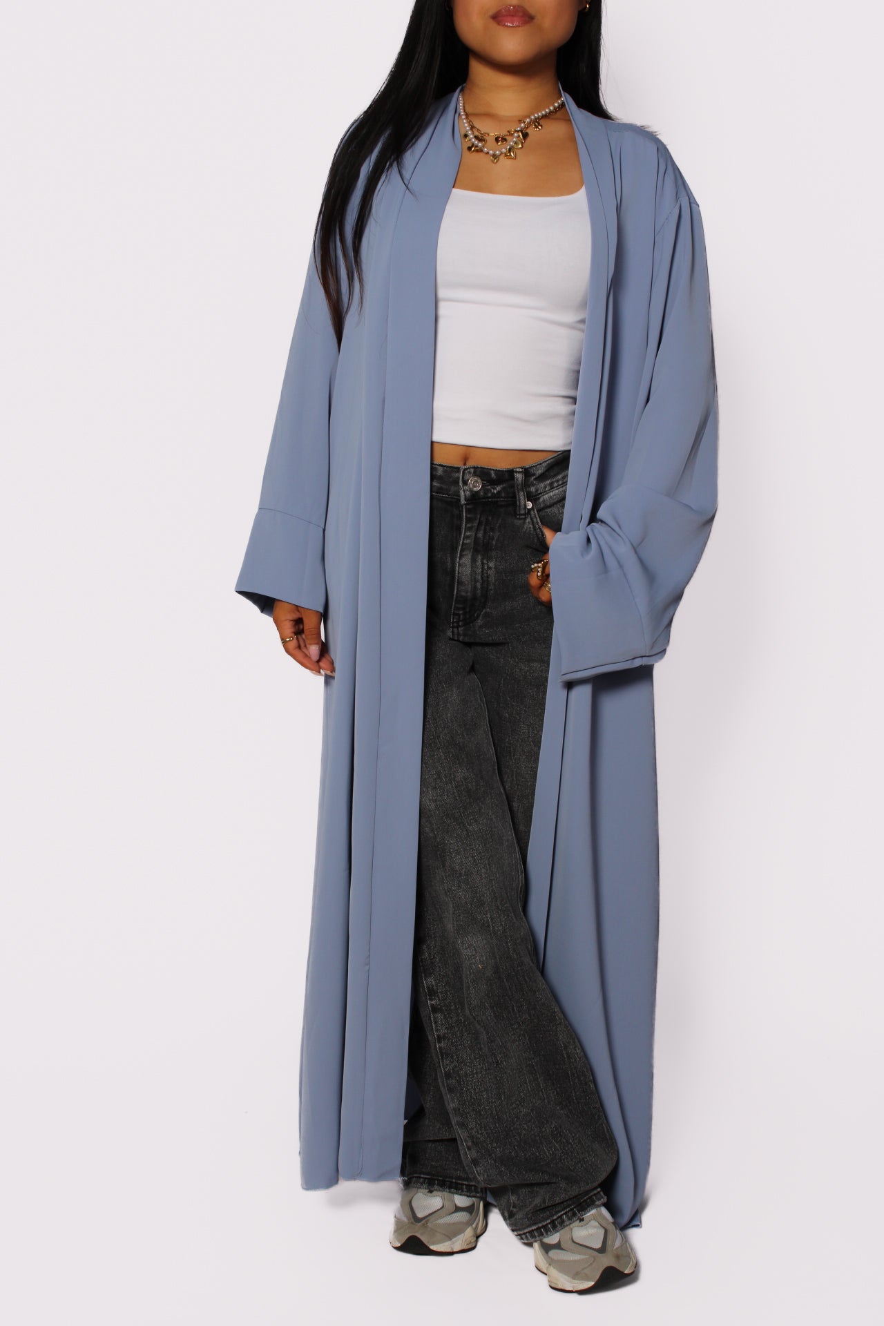 ''PETITE'' SILKY KIMONO - DENIM BLUE