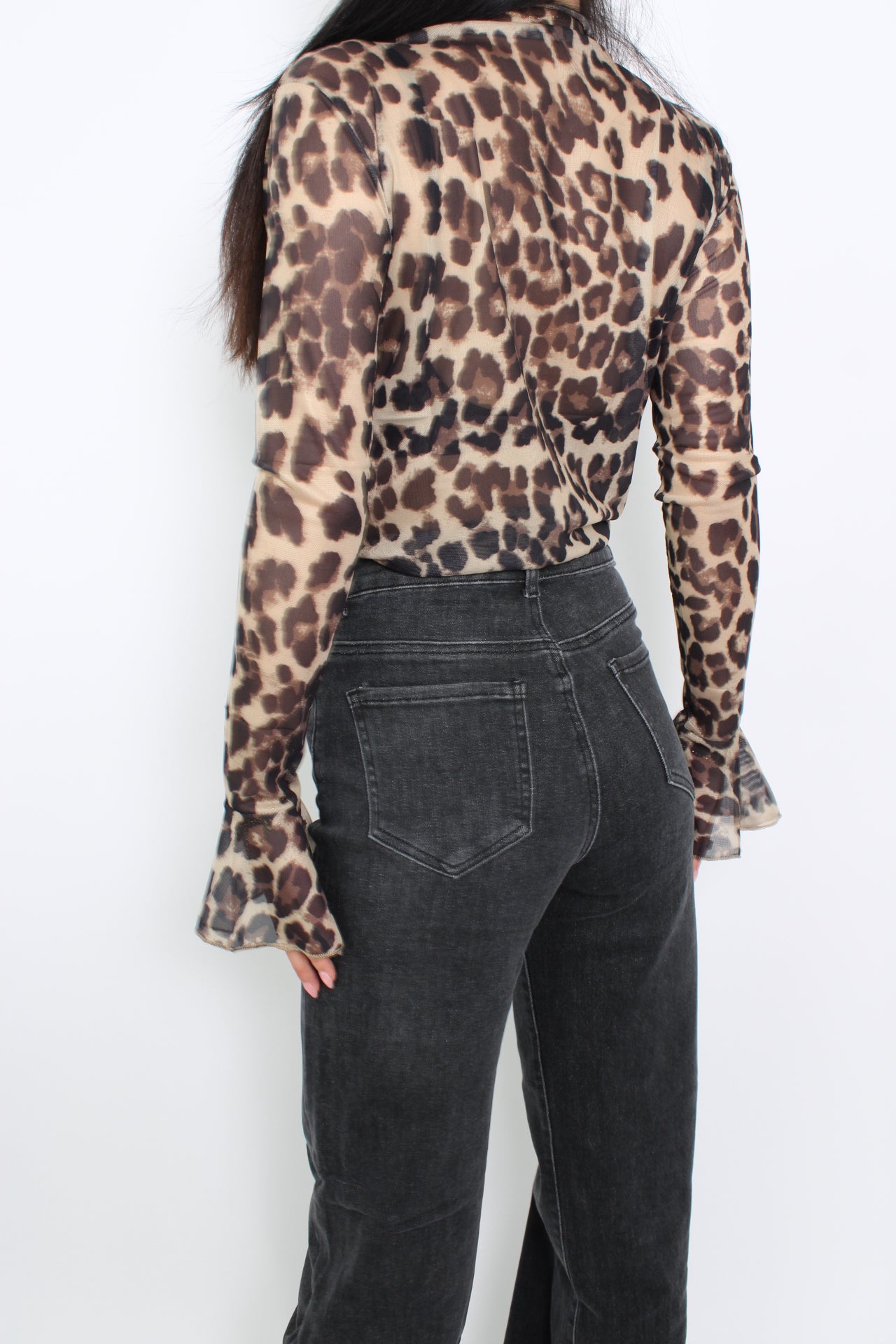 LEOPARD MESH TOP - LIGHT BROWN
