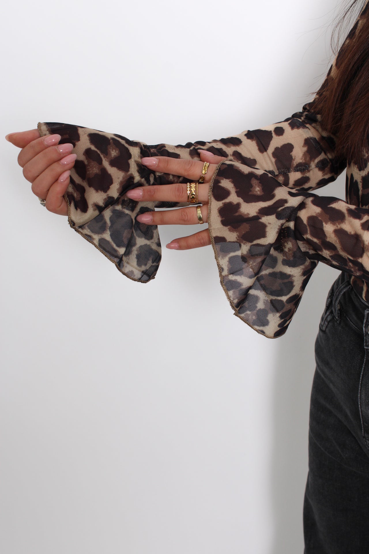 LEOPARD MESH TOP - LIGHT BROWN