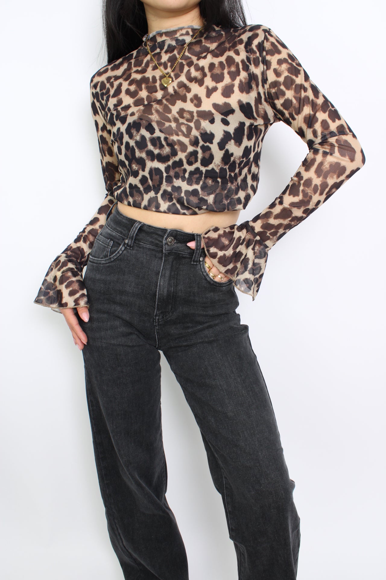 LEOPARD MESH TOP - LIGHT BROWN