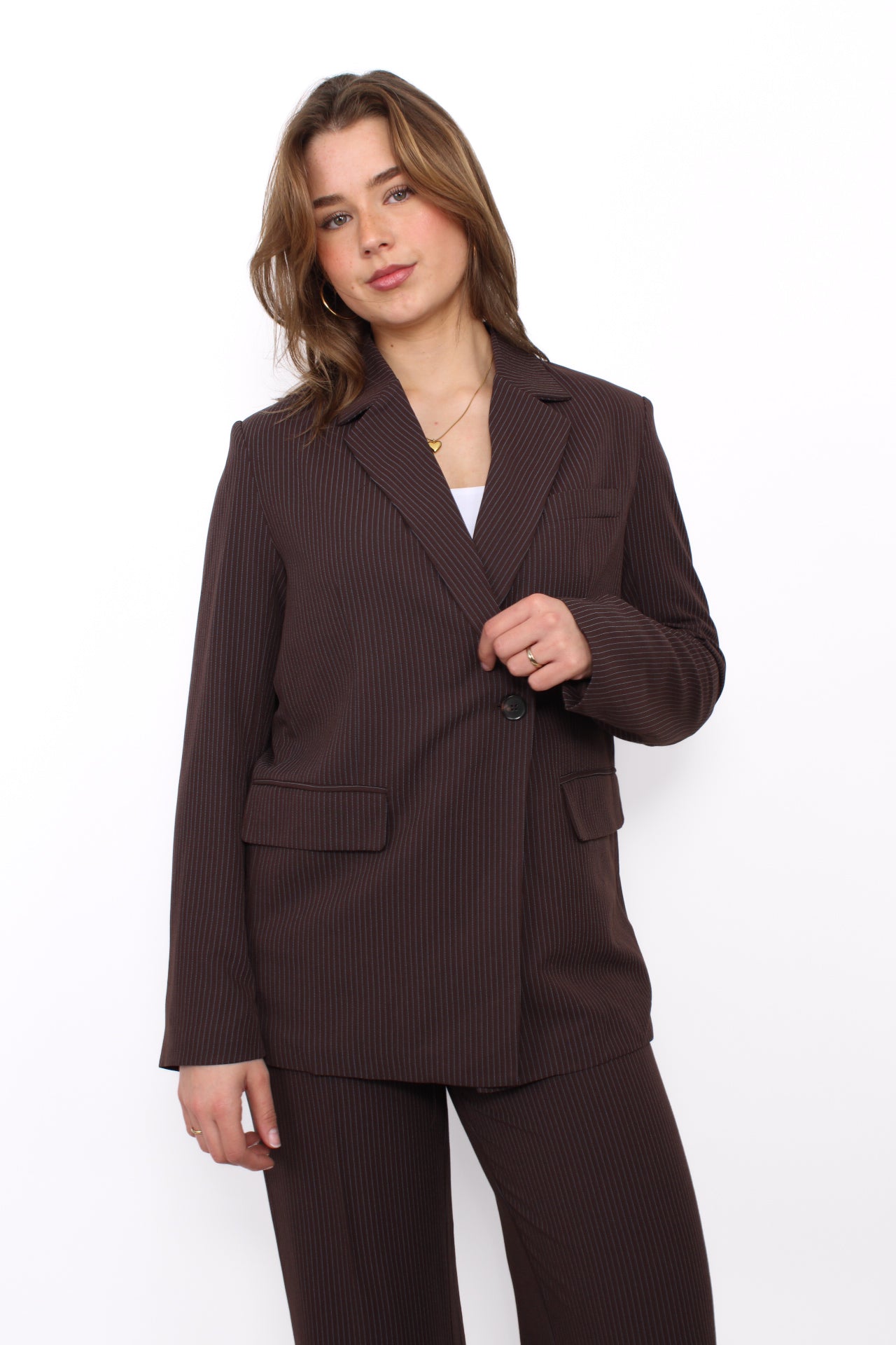 PINSTRIPE BLAZER - BROWN