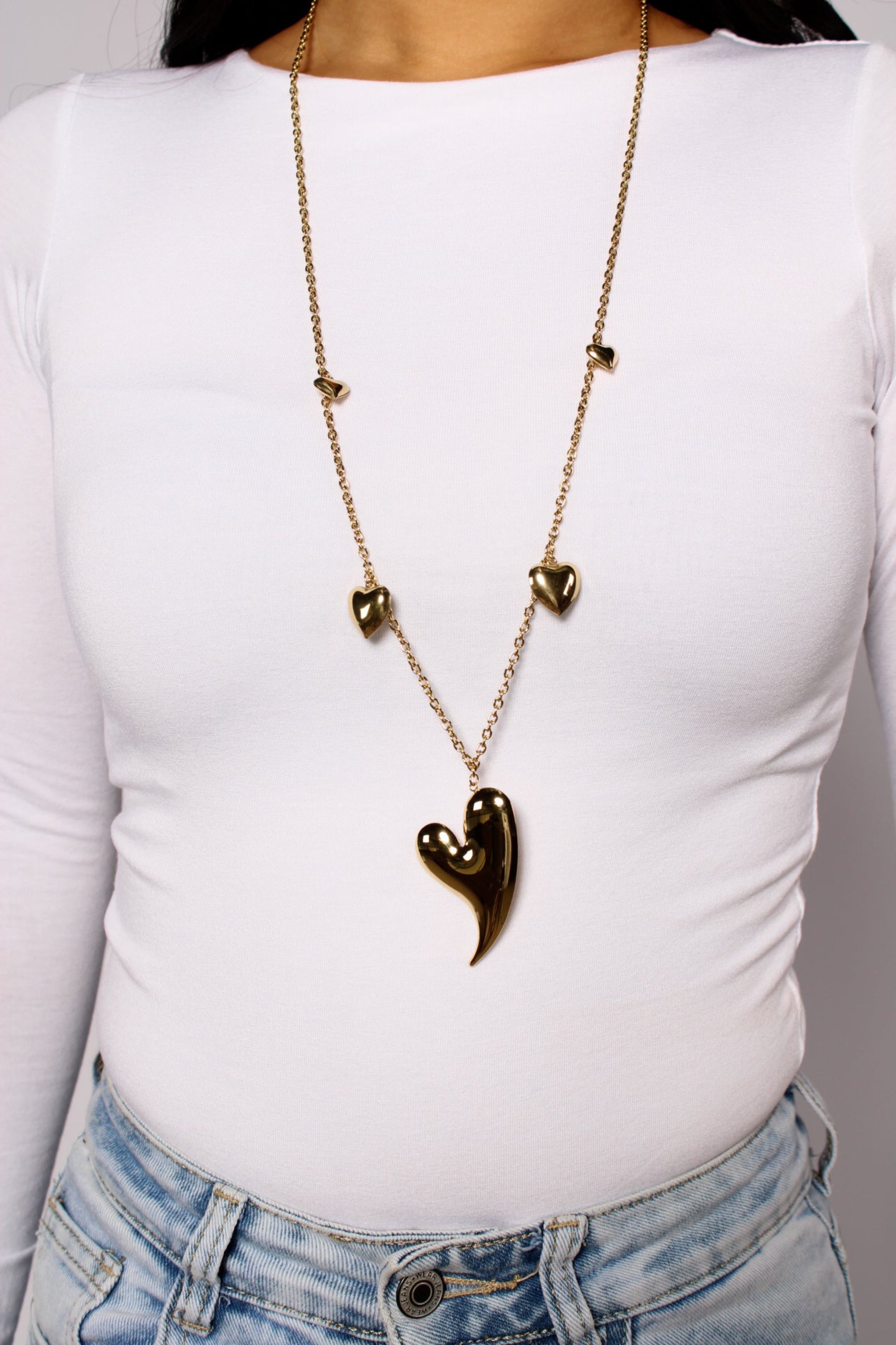 ''EXTRA LONG'' FULL OF HEARTS NECKLACE - GOLD