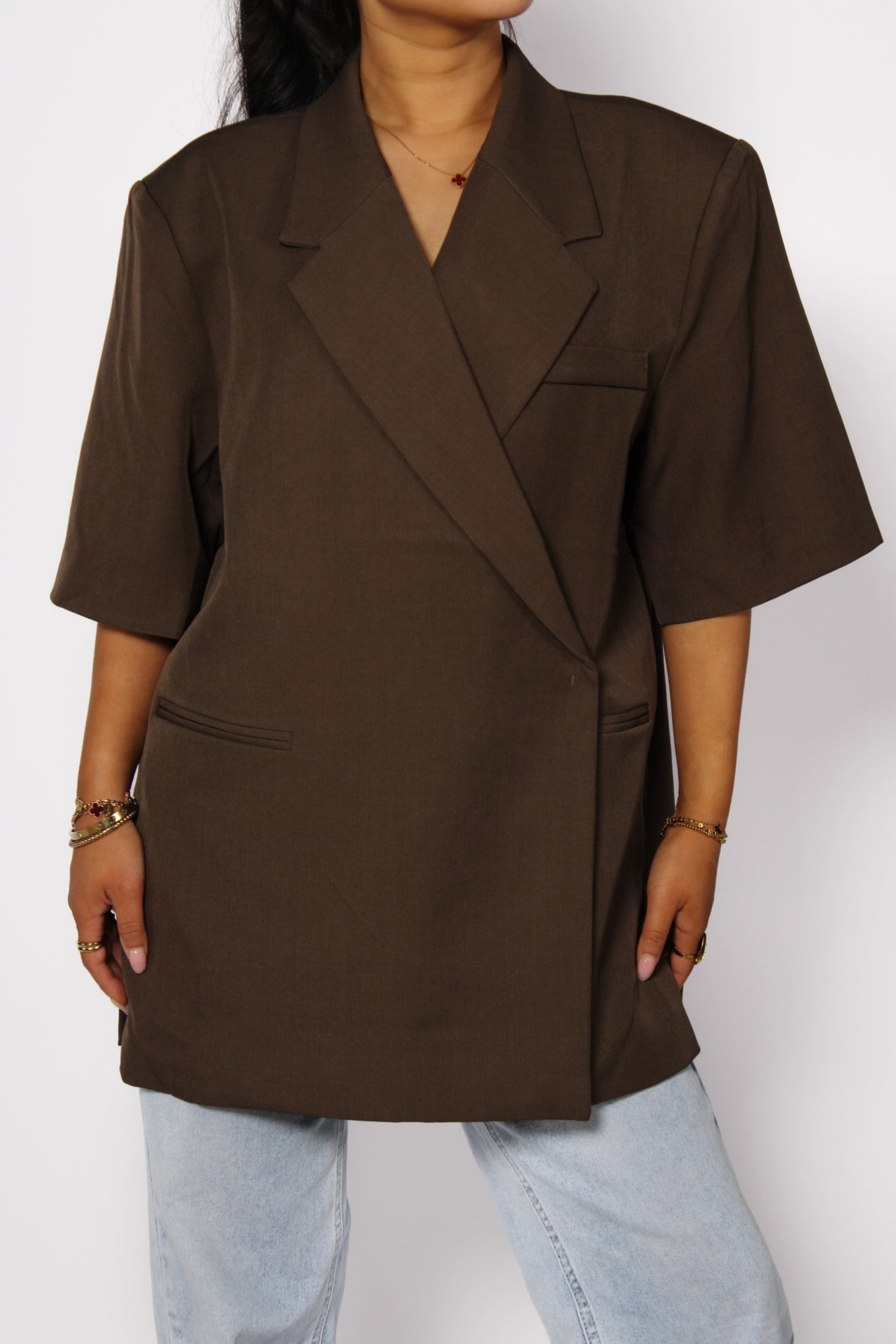 OVERSIZED CHIC BLAZER SHORT SLEEVE - BROWN