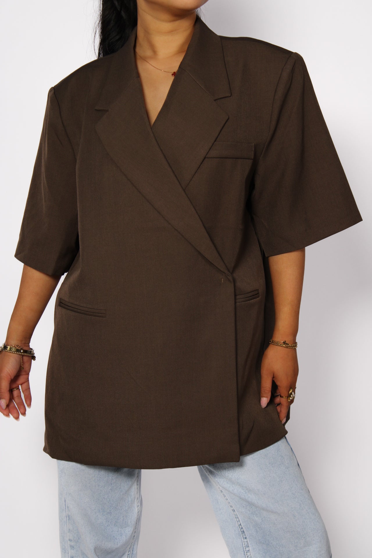 OVERSIZED CHIC BLAZER SHORT SLEEVE - BROWN