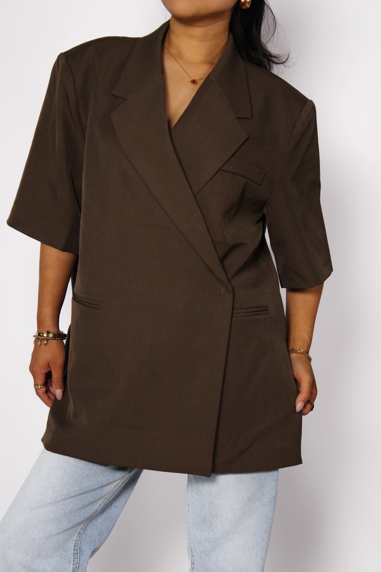 OVERSIZED CHIC BLAZER SHORT SLEEVE - BROWN