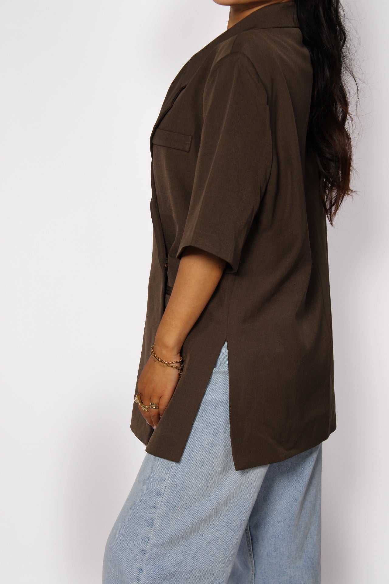 OVERSIZED CHIC BLAZER SHORT SLEEVE - BROWN