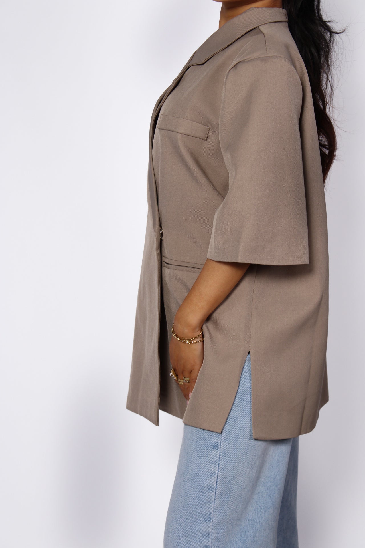 BOXY ATTITUDE SHORT BLAZER - KHAKI